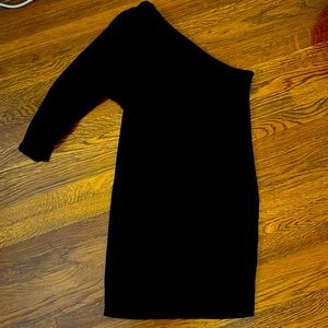 Theory one shoulder black velvet dress